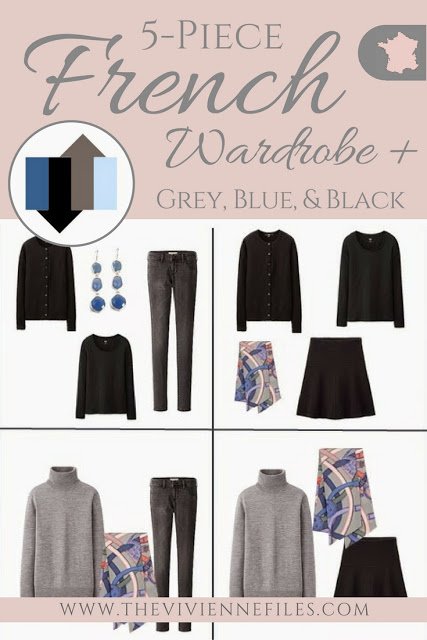 The French 5-Piece Wardrobe + A Common Capsule Wardrobe: Shades of blue, with Black and Grey