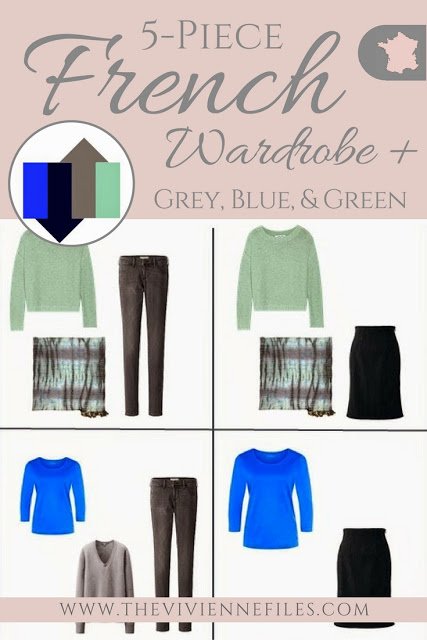 The French 5-Piece Wardrobe + A Common Capsule Wardrobe: blue, green, and grey