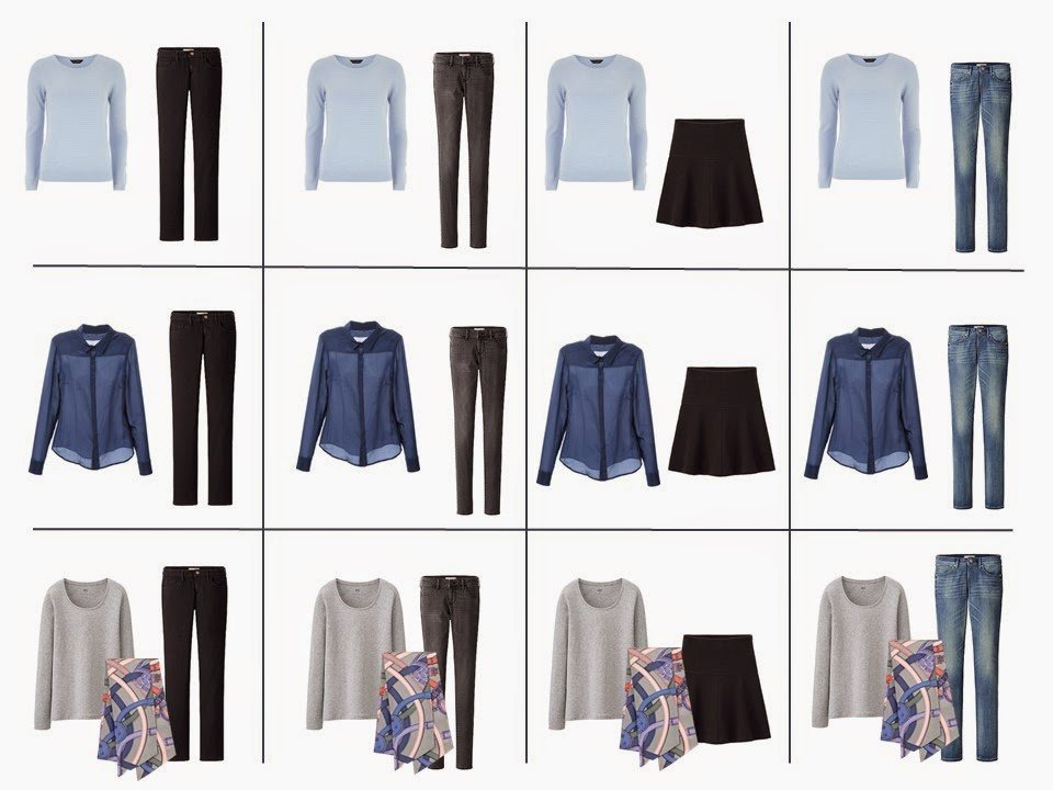 The French 5-Piece Wardrobe + A Common Capsule Wardrobe: Shades of blue, with Black and Grey