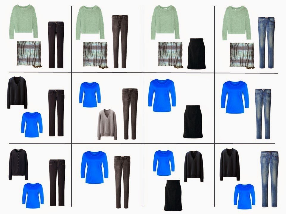 The French 5-Piece Wardrobe + A Common Capsule Wardrobe: blue, green, and grey