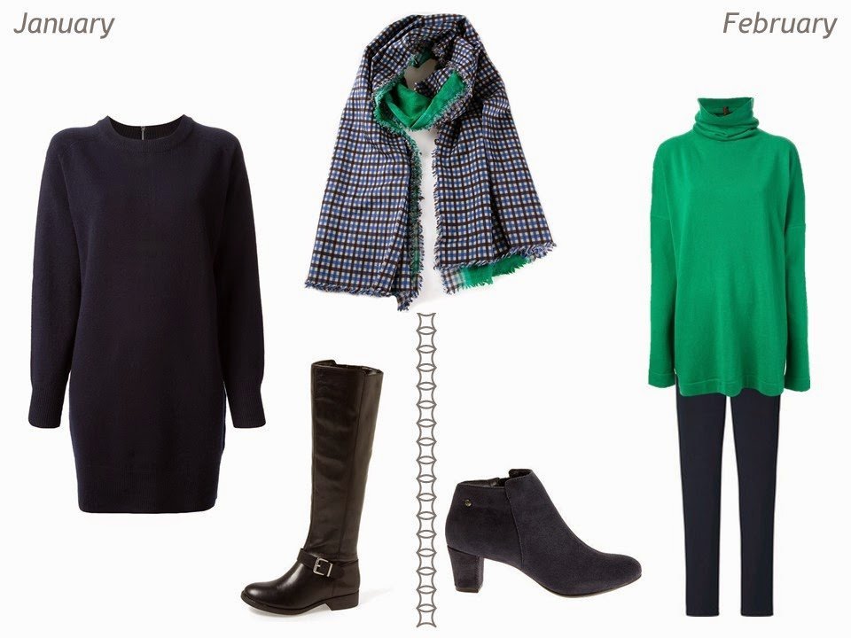 navy and green outfits for cold weather January and February