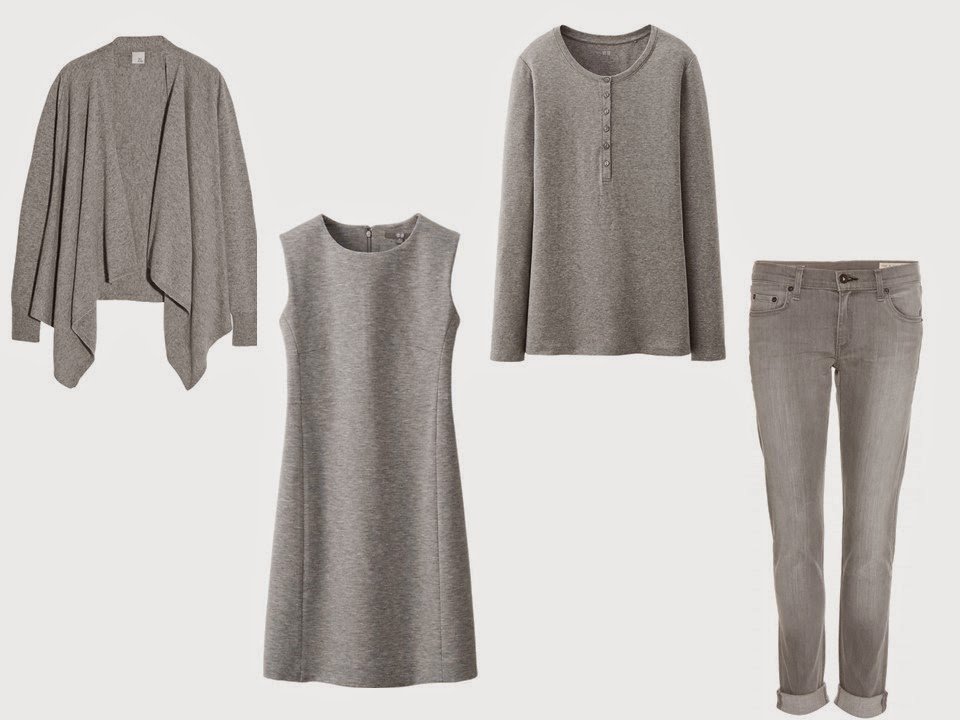 A grey Core of Four of a cardigan, dress, henley tee and jeans