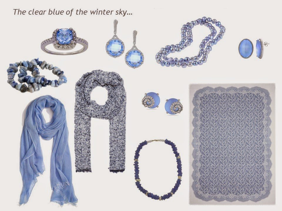 A "family" of accessories in light blue, including jewelry and scarves