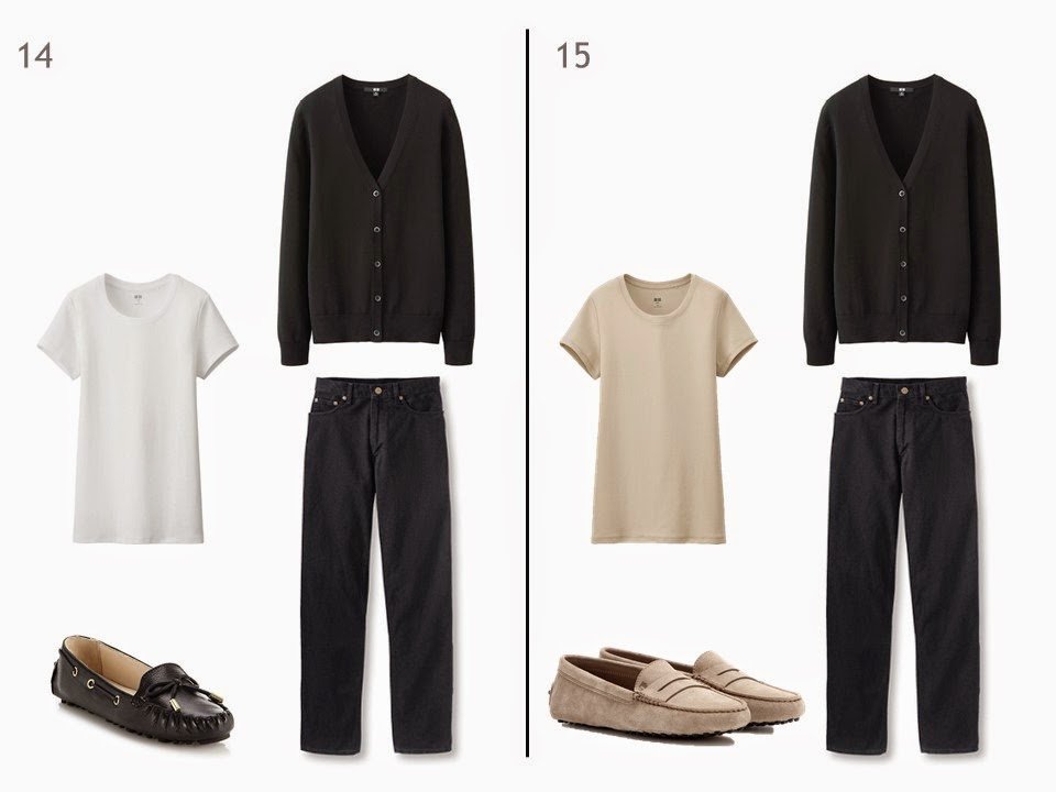 black jeans and a black cardigan with either a white or beige tee shirt and driving moccasions black jeans and a black cardigan with either a white or beige tee shirt and driving moccasions