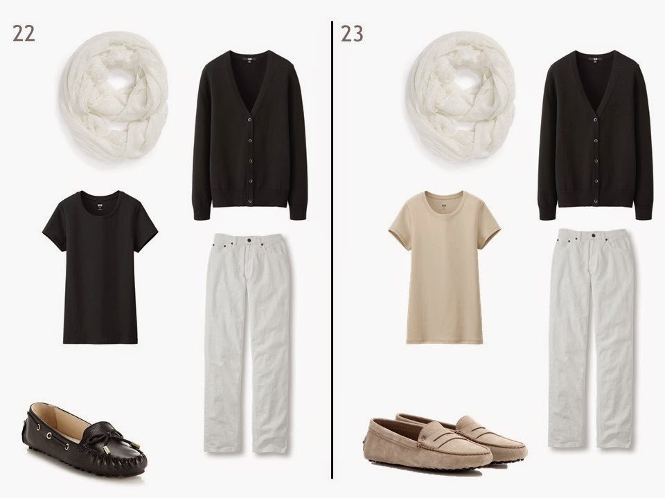 white jeans and a black cardigan with either a black or beige tee shirt and driving moccasins white jeans and a black cardigan with either a black or beige tee shirt and driving moccasins