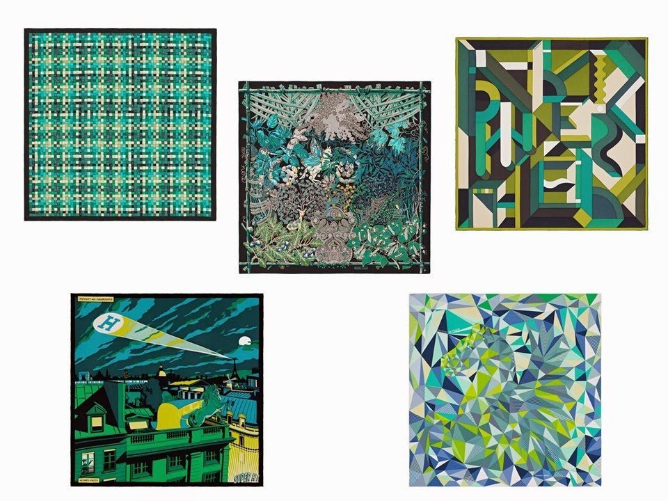 Five green Hermes scarves from Spring/Summer 2015