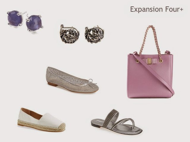 Expansion Four accessories for a grey, pink and purple wardrobe: jewelry, shoes and a bag