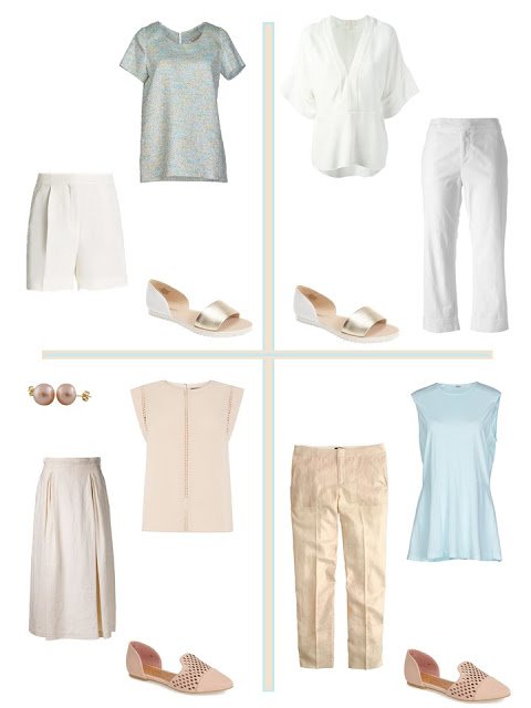 four outfits from a soft, warm summer Four by Four Wardrobe