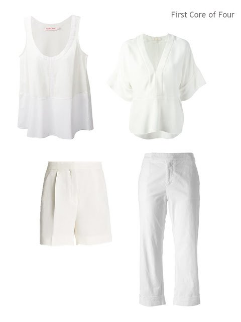 A Core of Four garments in white cotton and silk, for warm weather