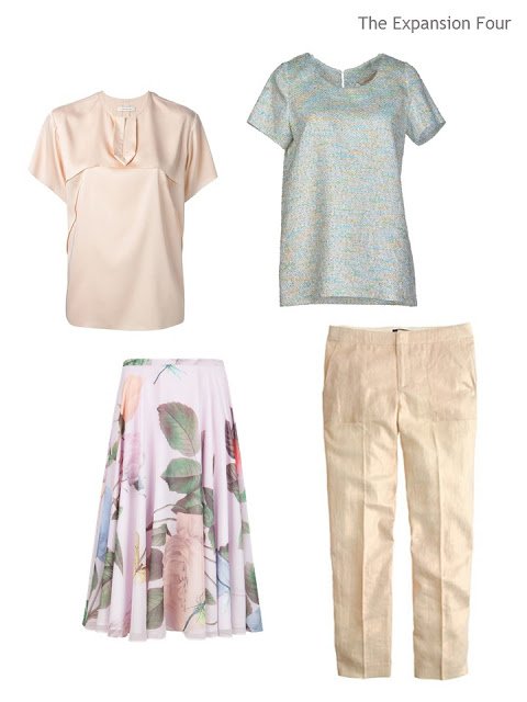 four garments in a soft, warm palette for warm weather