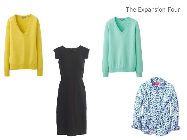 Capsule wardrobe color palette in blue, yellow, light green, and black, inspired by a scarf: Hermes Cavaliers du Caucase