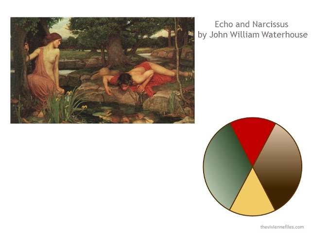 The Pre-Ralphaelite painting Echo and Narcissus by John William Waterhouse, and a color scheme taken from the painting