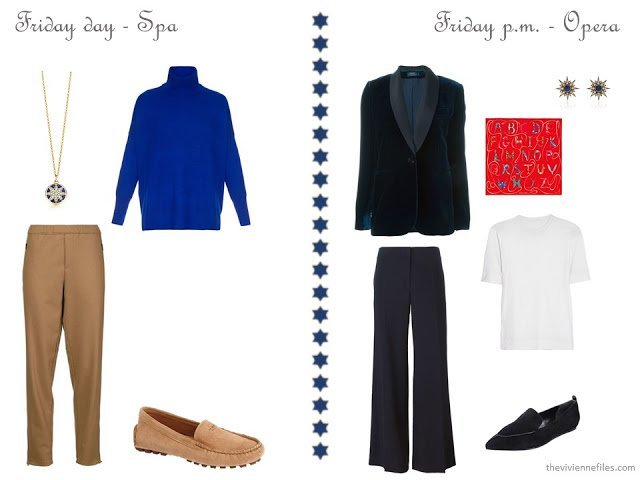 royal blue turtleneck and camel pants, navy womens tuxedo