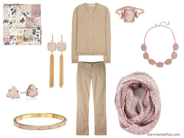 How to wear Pantone Color of the year 2016 Rose Quartz with beige or camel clothes.