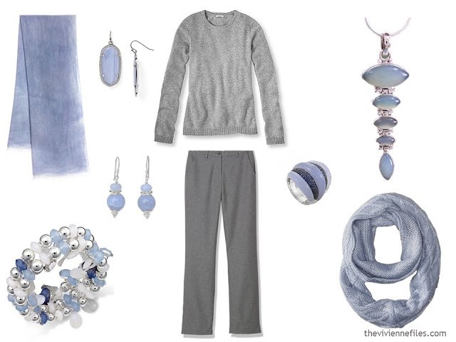 How to wear Pantone Color of the year 2016 Serenity with a grey outfit.