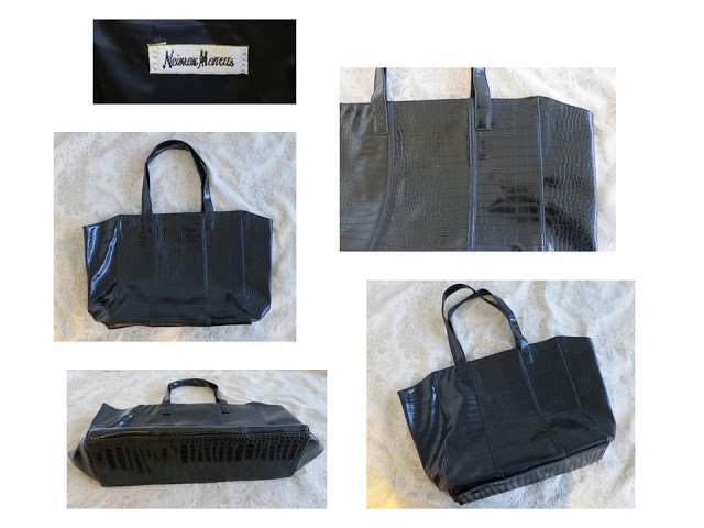 Neiman Marcus black embossed tote bag