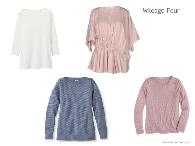 a Mileage Four in white, soft blue and blush pink