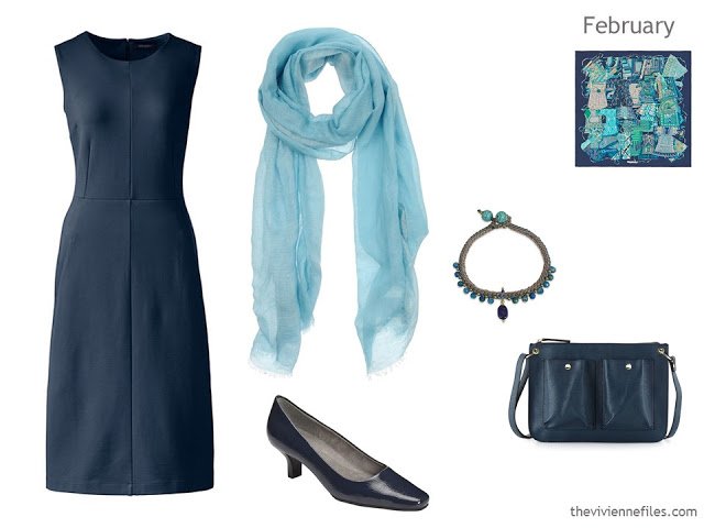 navy dress with accessories