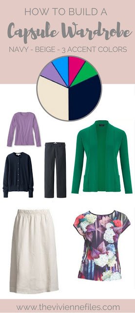 How to Build a Capsule Wardrobe One Piece at a Time, 3 Accent Colors with Navy and Beige