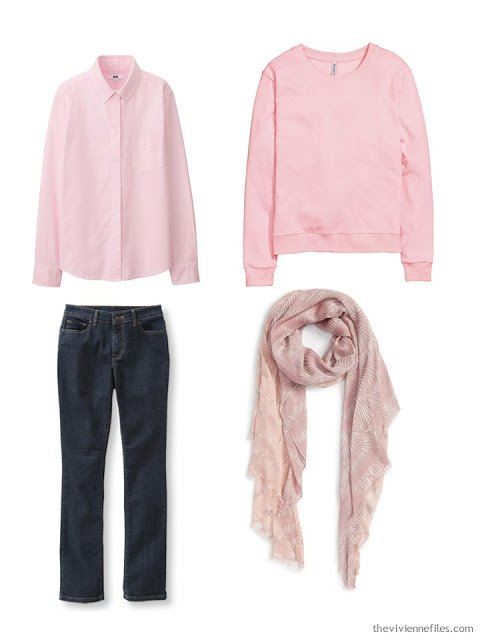 How to Build a Capsule Wardrobe in a Denim, Stone, Pink and Soft Blue color palette