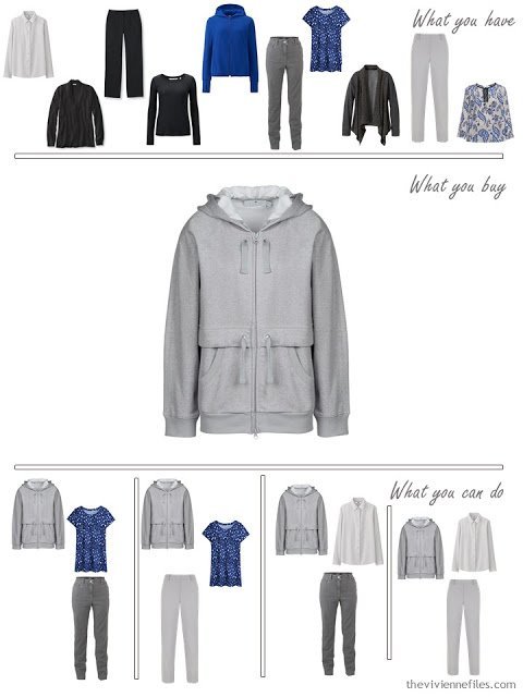 How to Build a Capsule Wardrobe in a Cobalt, Black and Grey color palette