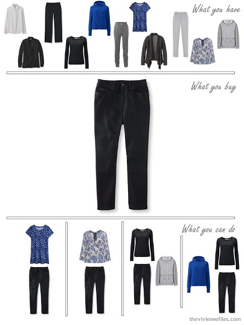 How to Build a Capsule Wardrobe in a Cobalt, Black and Grey color palette