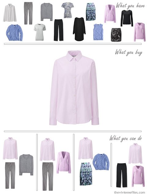 How to Build a Capsule Wardrobe in a Grey, Blue, Lilac and Black color palette