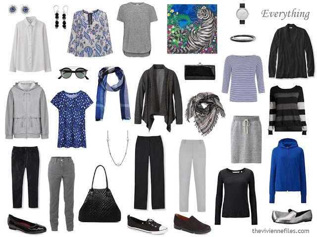 How to Build a Capsule Wardrobe of Accessories in a Cobalt, Black and Grey color palette