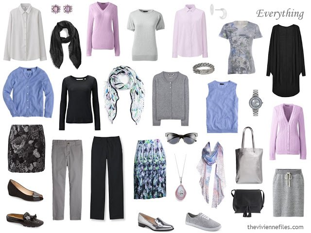 How to Build a Capsule Wardrobe of Accessories in a Grey, Blue, Lilac and Black color palette