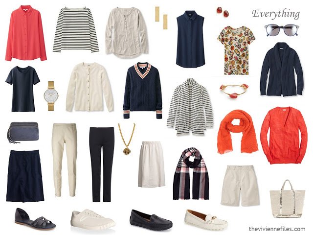 How to Build a Capsule Wardrobe of Accessories in a Navy, Beige and Poppy color palette