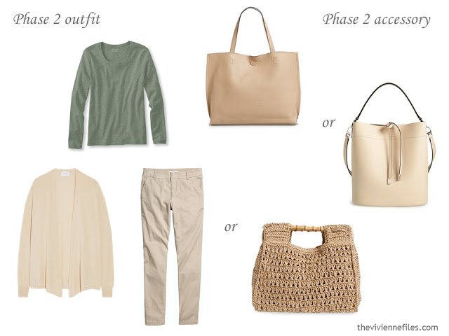 How to Build a Capsule Wardrobe of Accessories in a Beige, Sage and Blush color palette