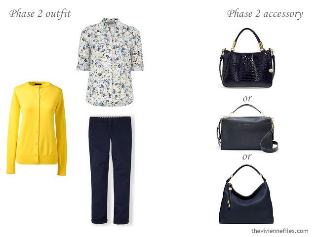 How to Build a Capsule Wardrobe of Accessories in a navy, yellow, and white color palette