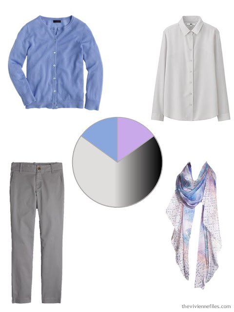 How to Build a Capsule Wardrobe in a Grey, Blue, Lilac and Black color palette