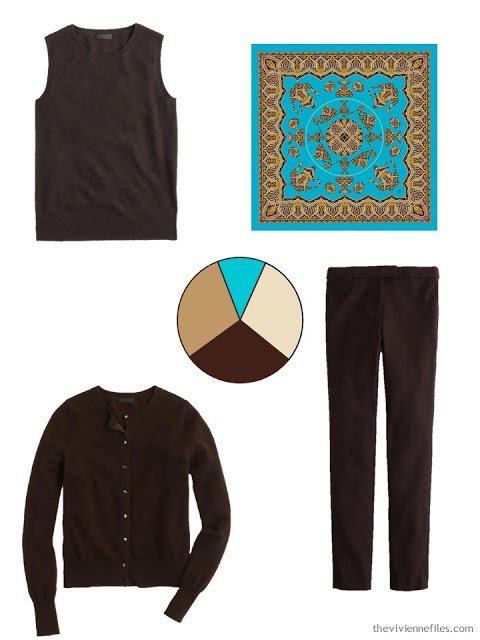 How to Build a Capsule Wardrobe in a Brown, Camel, Cream and Turquoise color palette