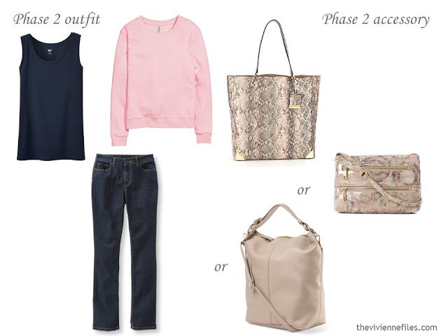 How to Build a Capsule Wardrobe of Accessories in a Denim, Stone, Pink and Soft Blue color palette