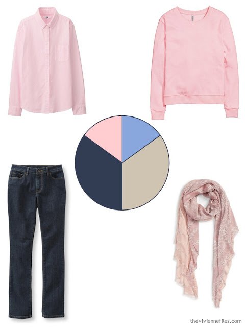 How to Build a Capsule Wardrobe in a Denim, Stone, Pink and Soft Blue color palette