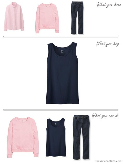 How to Build a Capsule Wardrobe in a Denim, Stone, Pink and Soft Blue color palette