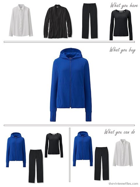 How to Build a Capsule Wardrobe in a Cobalt, Black and Grey color palette