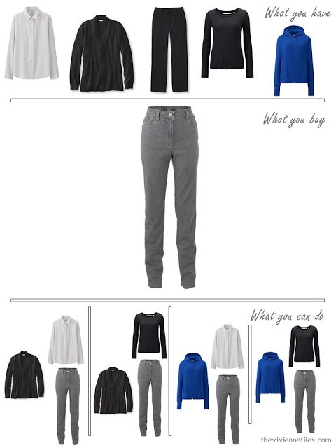 How to Build a Capsule Wardrobe in a Cobalt, Black and Grey color palette