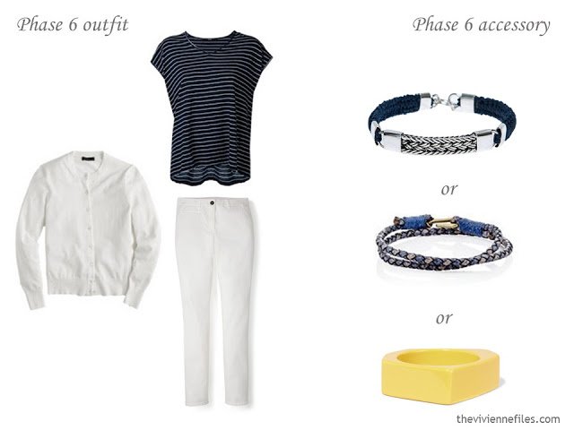 How to Build a Capsule Wardrobe of Accessories in a navy, yellow, and white color palette