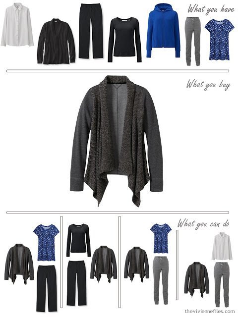 How to Build a Capsule Wardrobe in a Cobalt, Black and Grey color palette