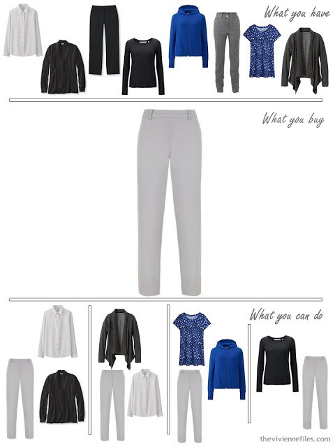 How to Build a Capsule Wardrobe in a Cobalt, Black and Grey color palette