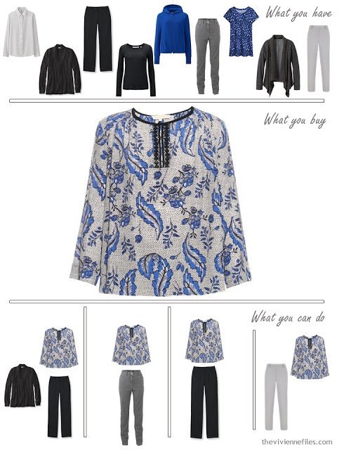 How to Build a Capsule Wardrobe in a Cobalt, Black and Grey color palette