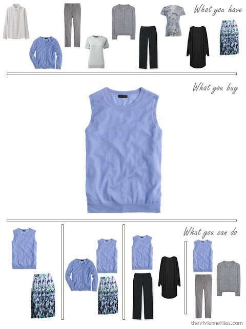 How to Build a Capsule Wardrobe in a Grey, Blue, Lilac and Black color palette