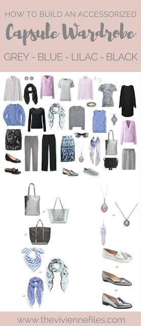 How to Build a Capsule Wardrobe of Accessories in a Grey, Blue, Lilac and Black color palette