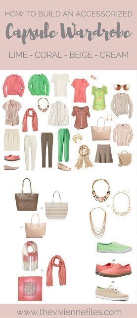 How to Build a Capsule Wardrobe of Accessories: Lime, Coral, Beige and ...