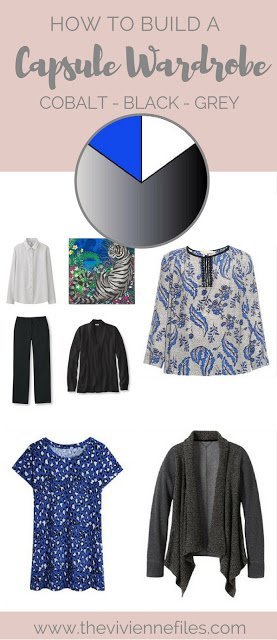 How to Build a Capsule Wardrobe in a Cobalt, Black and Grey color palette