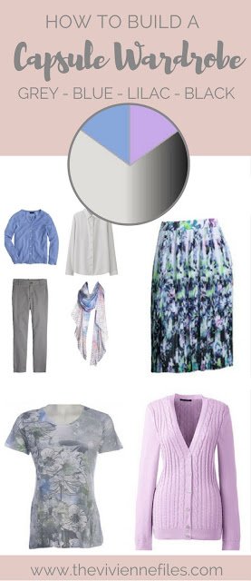 How to Build a Capsule Wardrobe in a Grey, Blue, Lilac and Black color palette