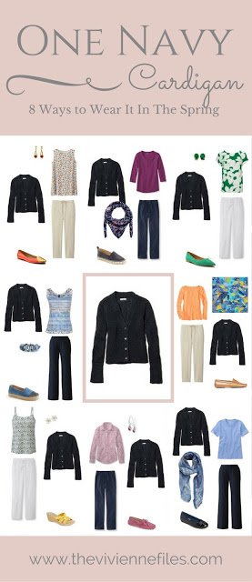 One navy blue cardigan - How to wear it 8 ways in a spring capsule wardrobe