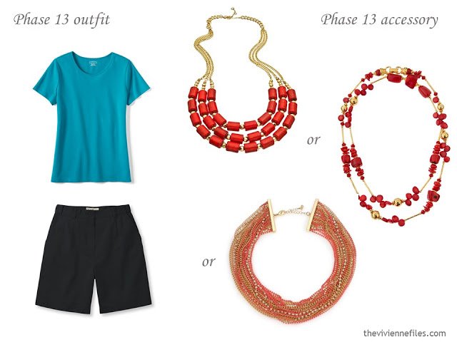 how to accessorize a capsule wardrobe in a Turquoise, Coral, Black and Ivory color palette - Jewellery 